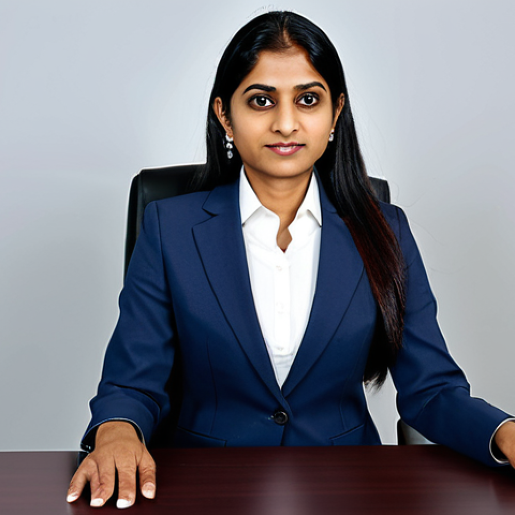 데이터사이언스 연구 동향 - ** A professional Indian businesswoman in a modest business suit, sitting at a desk in a modern offi...