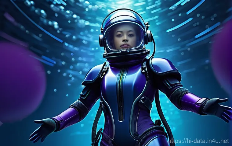 데이터사이언스와 데이터 스토리텔링 - **Data Ocean Explorer:**
    "A wide-angle, highly detailed illustration depicting a determined fema...