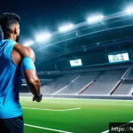 데이터사이언스와 스포츠 분석 - A dynamic sports training scene featuring a male athlete wearing advanced smart wearables such as a ...