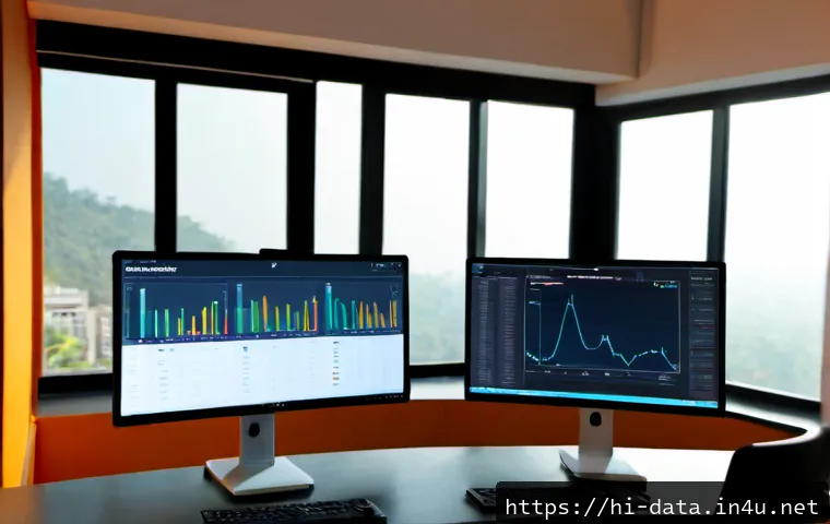 데이터사이언스 데이터 스트리밍 기술 - Photorealistic modern data science workspace in India, an Indian data analyst monitoring live stream...